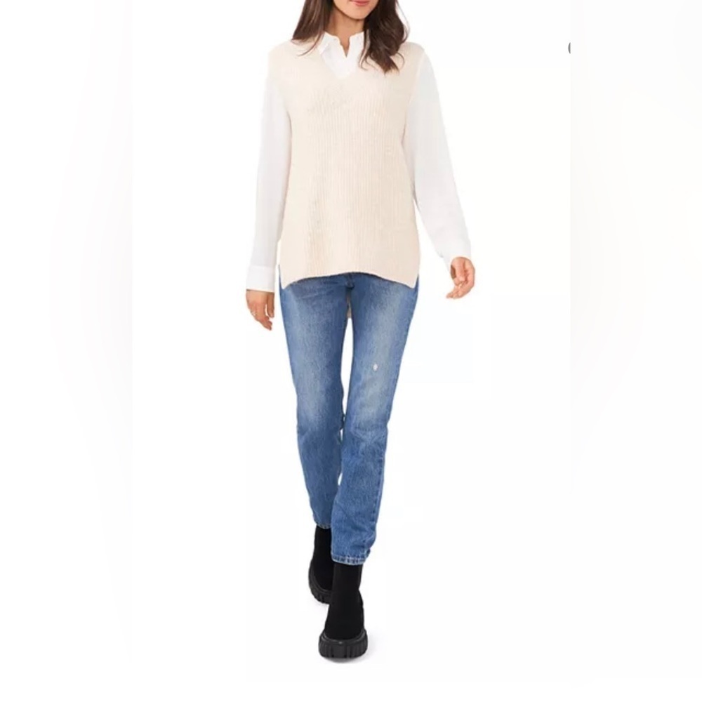 VINCE Camuno - Women’s V-Neck - High\Low Split Hemline Sweater Vest